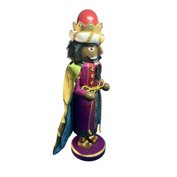Christmas Royal King Nutcracker Figurine Purple Wooden Wise Man Holiday Decor - Picture 3 of 7